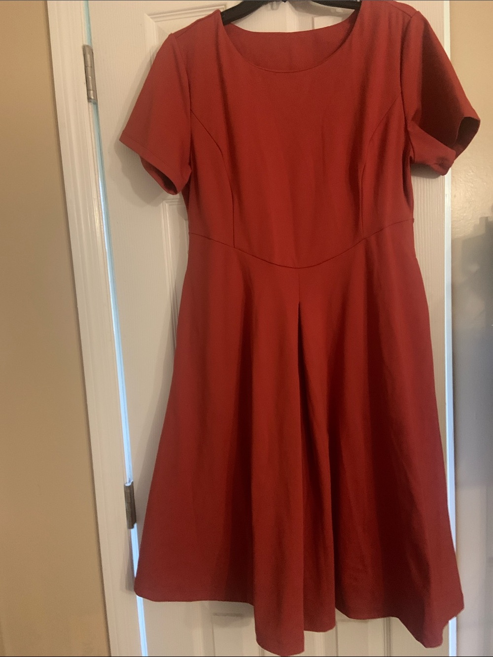 Halara Dress Fit and Flare Pockets Red Orange Swing Short Sleeve